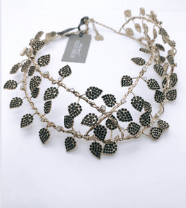 SCULPTURE NECKLACE WITH CRYSTAL LEAVES