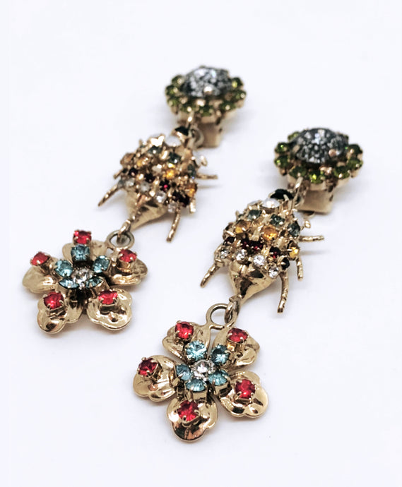 SVAROWSKI EARRINGS WITH INSECTS AND FLOWERS