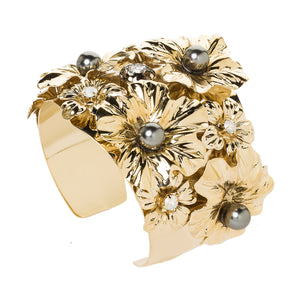 vittorio ceccoli jewelry design cuff bracelet with leaves and crystal pearls jewel gold silver black